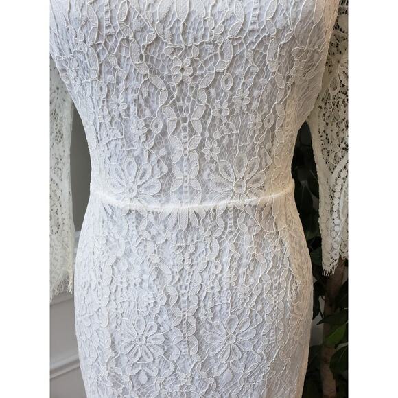 ALLAND WELL Shift Dress Women's L White Floral Round Neck Long Sleeve Back Zip - Picture 9 of 16